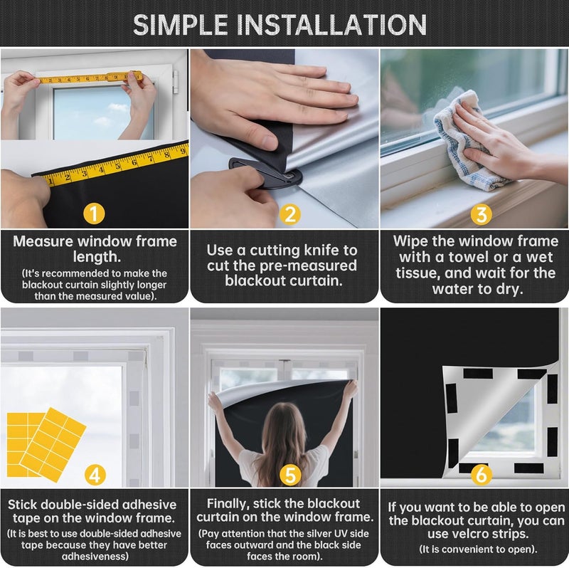 bemece Portable 100% Blackout Blind, DlY No Drill Blinds Blackout with Strong Adhesive & Velcro for Bedroom, Nursery, Loft, RV (98" x 57") - Image 5